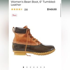 L.L. BEAN Women’s Bean Boot, 6” Tumbled Leather - Women’s size 6